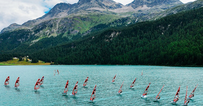 The U23 hits the water on the 1st day of the iQFOiL World Championships at Vanora Engadinwind 2024