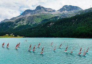 The U23 hits the water on the 1st day of the iQFOiL World Championships at Vanora Engadinwind 2024