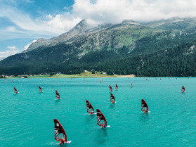 Perfect Maloja wind conditions on day 3 of the U23 iQFOiL World Championships at Vanora Engadinwind