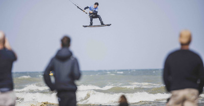 Arthur Guillebert (FRA) celebrates win on his home soil at Qatar Airways GKA Freestyle World Cup in Dunkerque