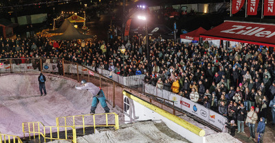 German Leon G&uuml;tl freestyle snowboarder wins the last stop and takes the tour victory of the Rock-A-Rail competition at Snowfest The Hague 2024