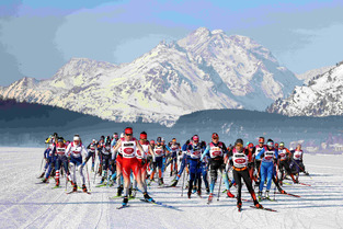 French biathlon legend Martin Fourcade competes alongside more than 12,000 cross-country skiers at the Engadin Skimarathon 2025 (SUI)