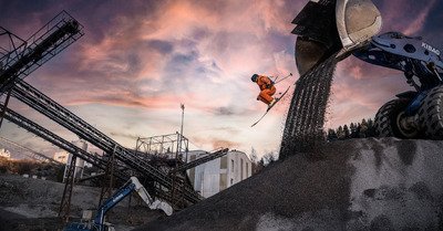 Pushing Boundaries &ndash; Freeride Skier Sybille Blanjean jumps out of an excavator shovel