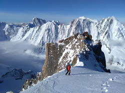 sortie du couloir en Y sur l'aiguille d'Argentière